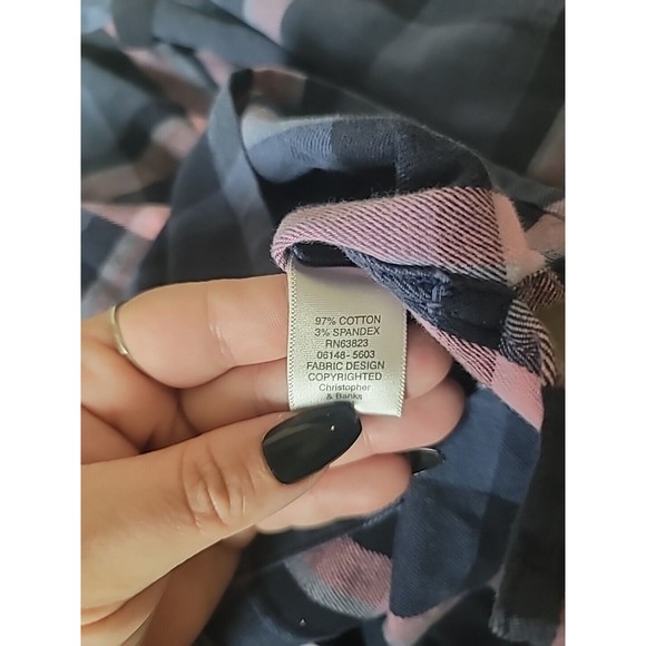 Christopher & Banks Large Stretch Button Up Plaid Vneck Flannel Shirt Soft Warm - Picture 4 of 4